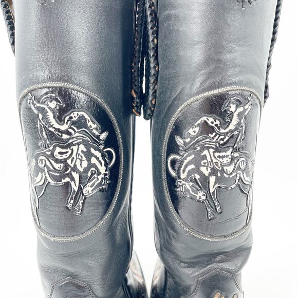 Liberty Boot Co. Vintage Women’s 7 Black Bucking Bronco Tooled Snip Toe Boots - Picture 11 of 14